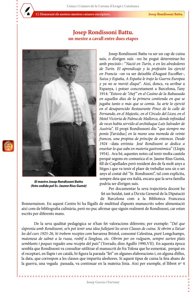Cuina i Cuiners a la Corona d’Aragó i Catalunya - Volum II - “Honorant els Mestres cuiners-escriptors”: Josep Rondissoni Battu