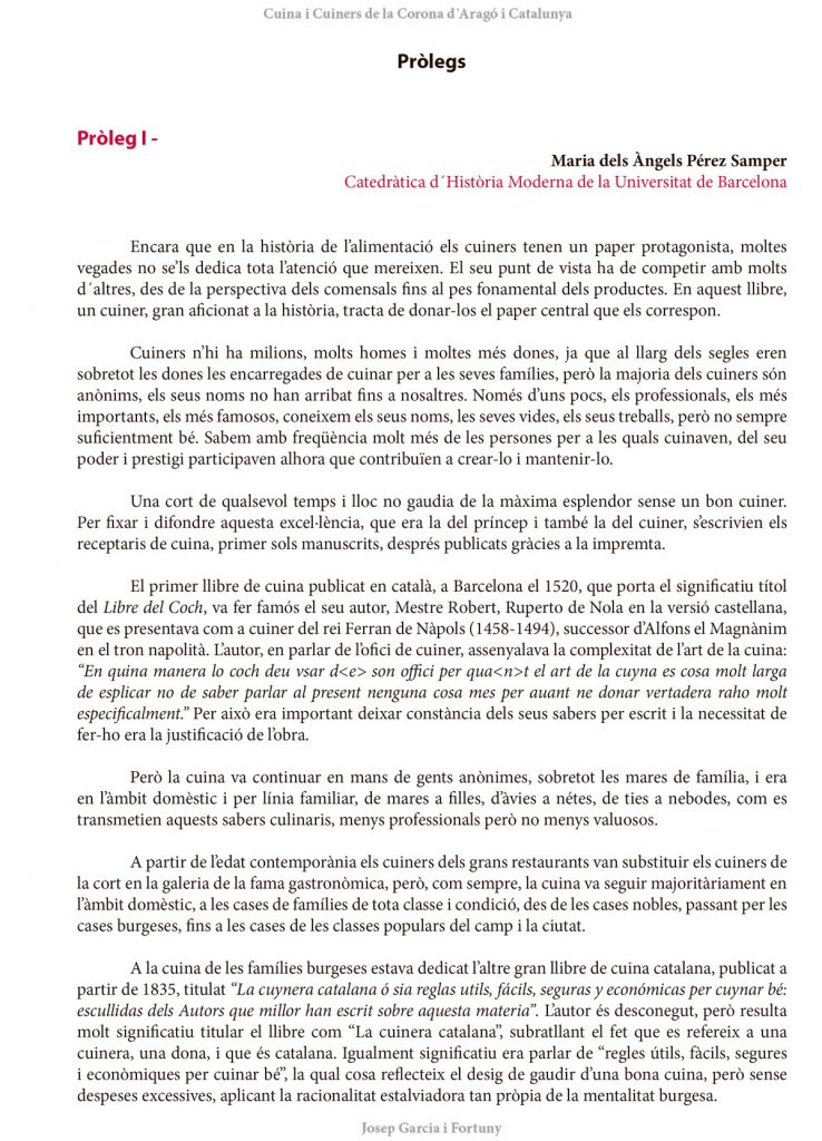 Pròleg I Maria dels Àngels Pérez Samper Cuina i Cuiners a la Corona d’Aragó i Catalunya
