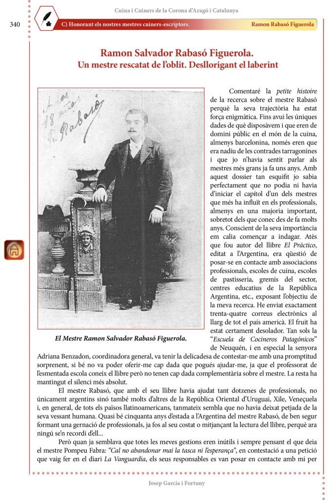Cuina i Cuiners a la Corona d’Aragó i Catalunya - Volum II - “Honorant els Mestres cuiners-escriptors” Ramon Rabasó Figuerola