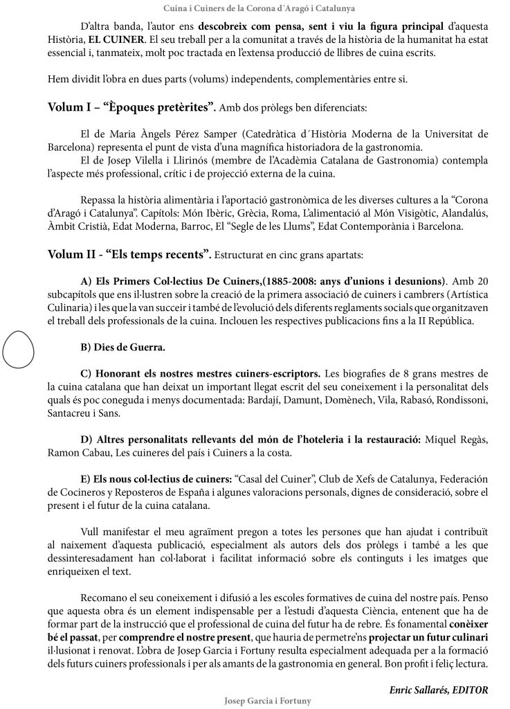 Davantal de l'editor del llibre Cuina i Cuiners a la Corona d’Aragó i Catalunya - volum I