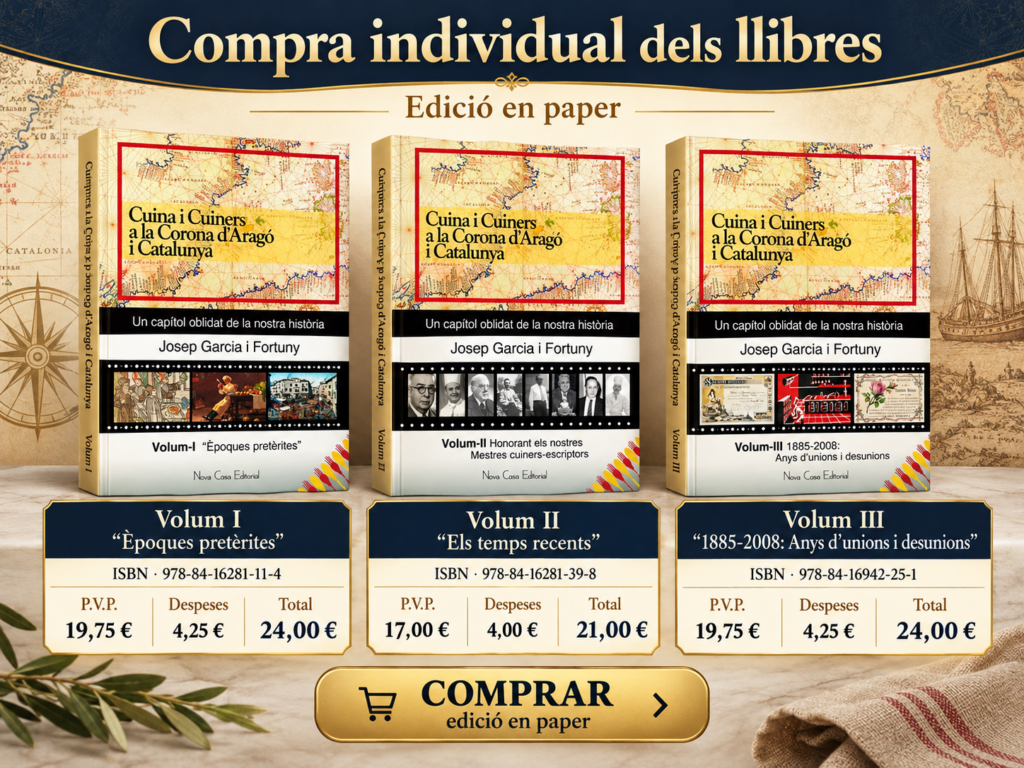 Compra individual de volums obra Cuina i Cuiners a la Corona d’Aragó i Catalunya - 3 Volums - Edició Paper